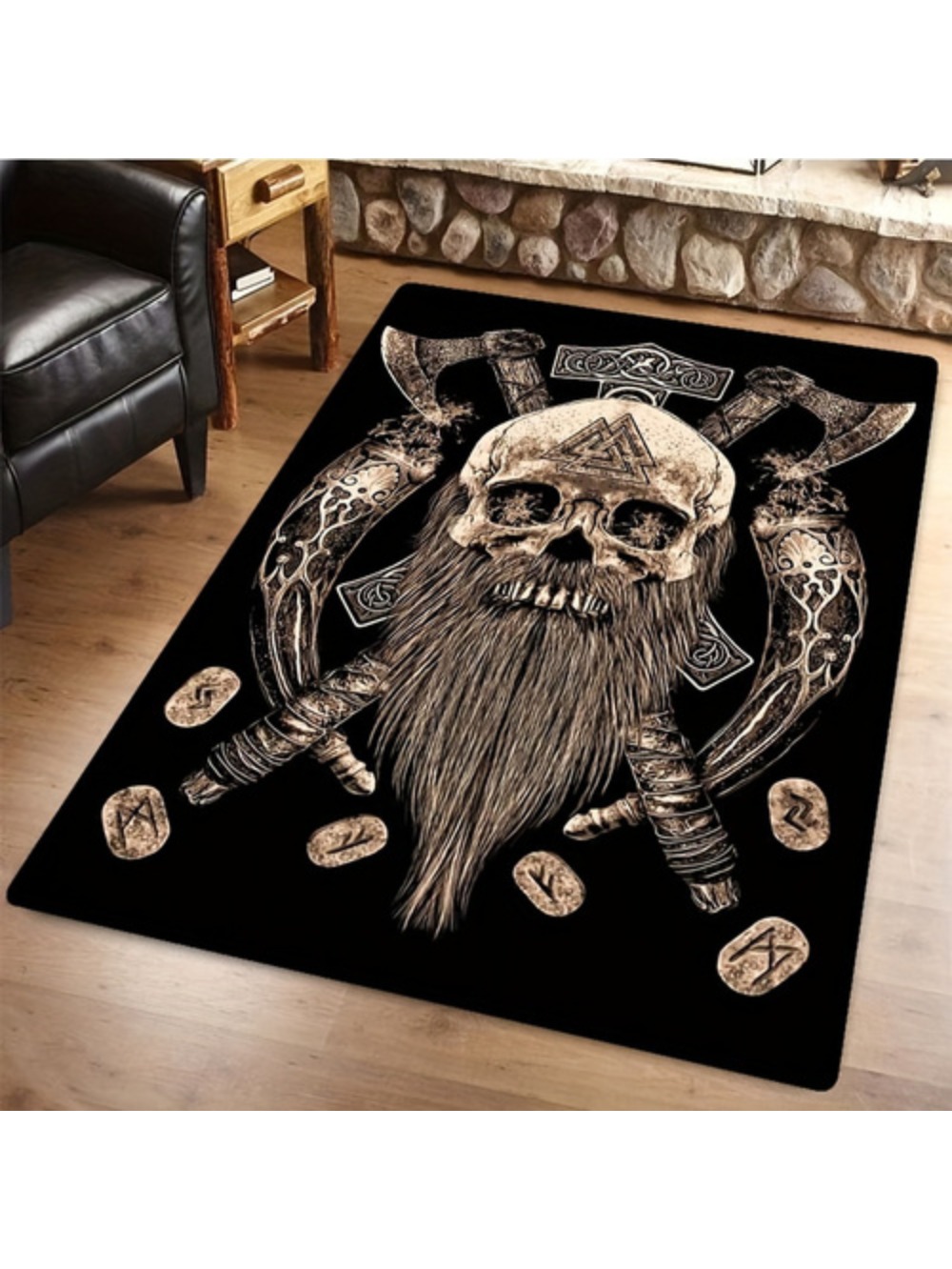 1pc Black Retro Viking Anti Slip Indoor Area Carpet Viking Printed Living Room Carpet Area Anti Slip Large Carpet Living Room Bedroom Game Room Dormitory Carpet Room Decoration