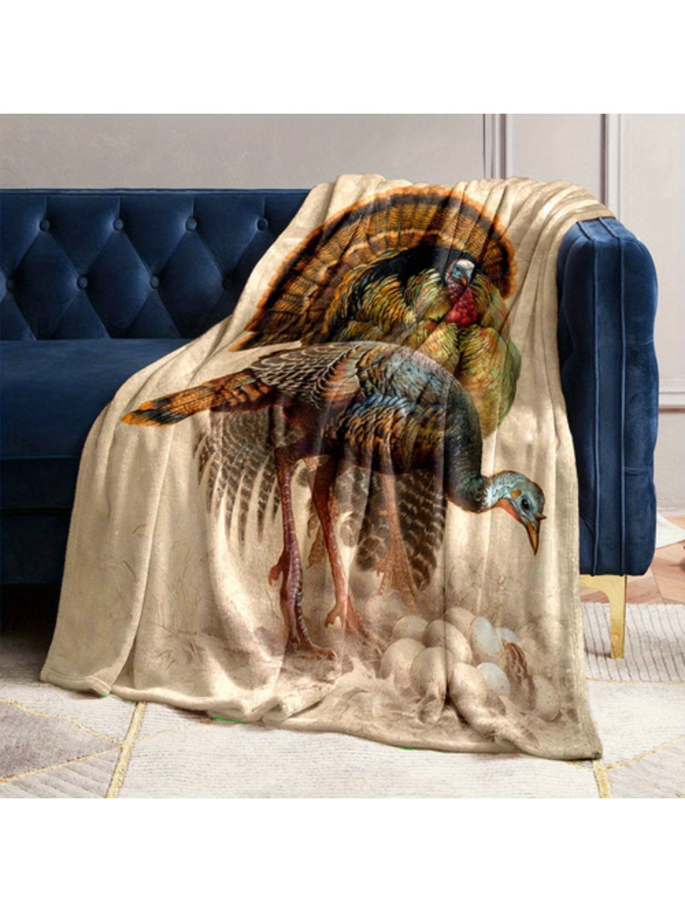 1pc Cartoon Turkey Print Soft Fleece Throw Blanket Reversible All Season Contemporary Style 200 250g Polyester Flannel No Embellishments Home Kitchen Bedding Small Nap Blanket