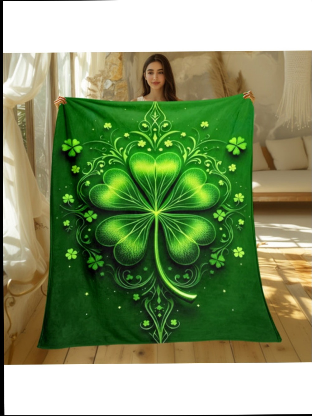 custom jean jacket | item picture 1 clover blanket soft flannel like bedspread with shamroc